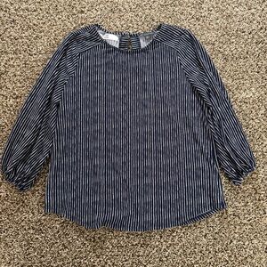 Adrianna Papell‎ M Navy White Striped Blouse Stretch Keyhole Back 3/4 Sleeve Top